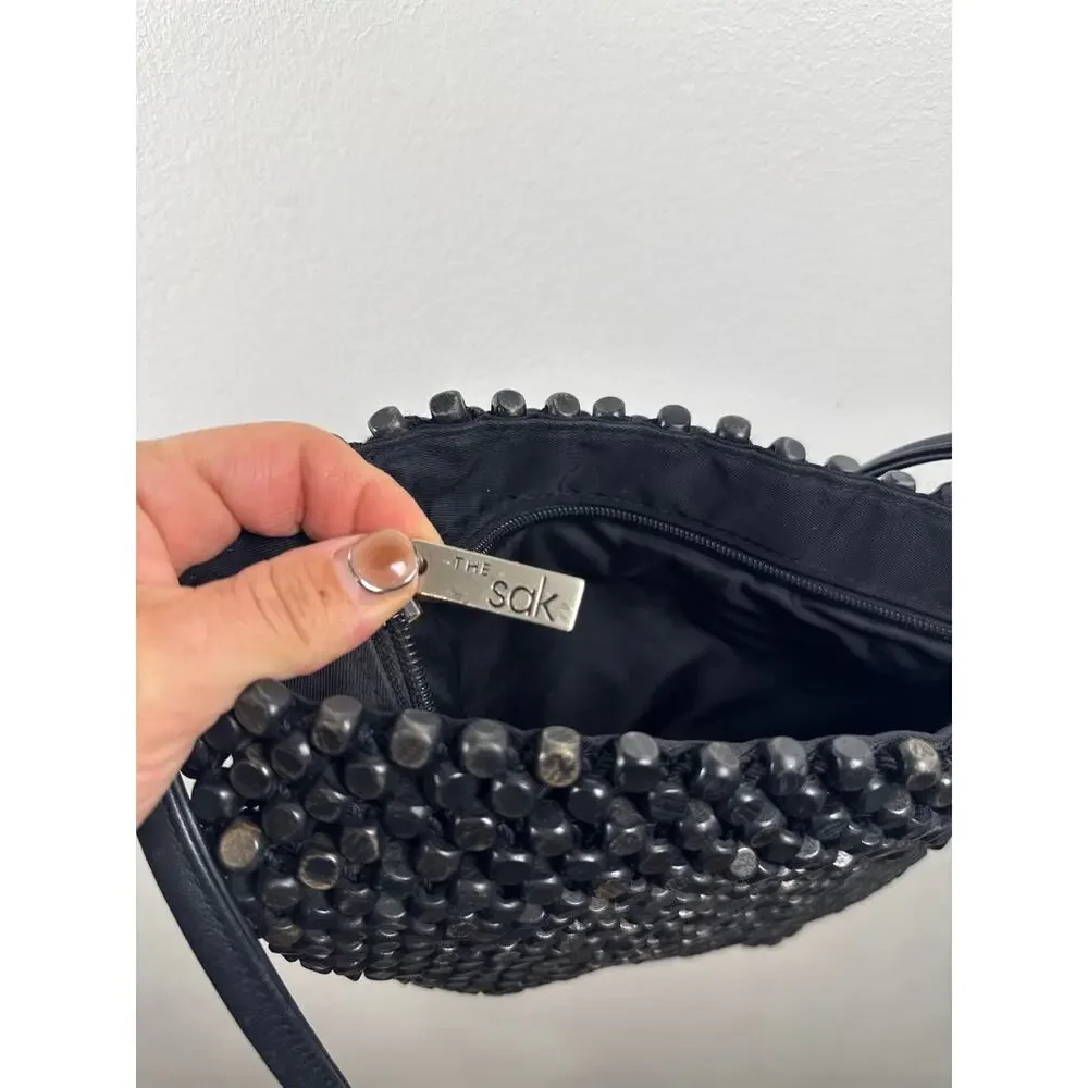 The Sak Vintage Retro Wooden Beaded Black Shoulder Bag, OS